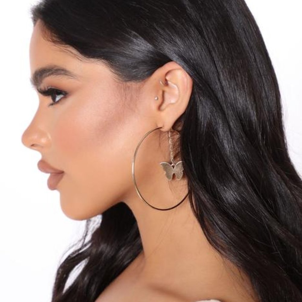 NWT Butterfly Hoop Earrings